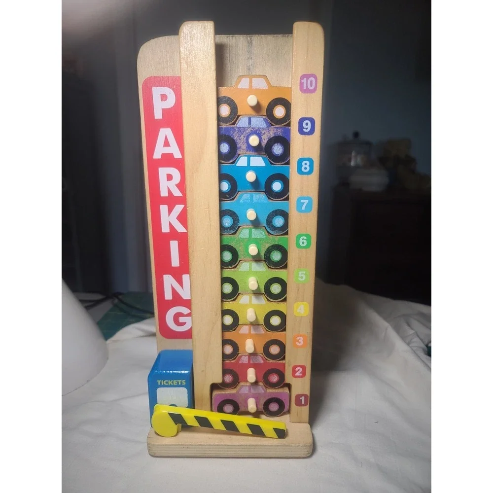 Melissa & Doug Stack & Count Wooden Parking Garage Set with 10 Colorful Cars
